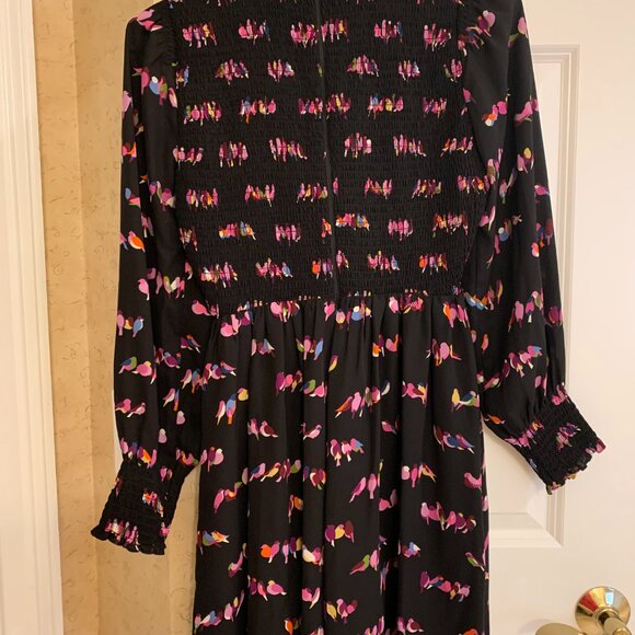 Kate Spade Long Sleeve Dress Black with Pink Birds Size 4 - Picture 3 of 6